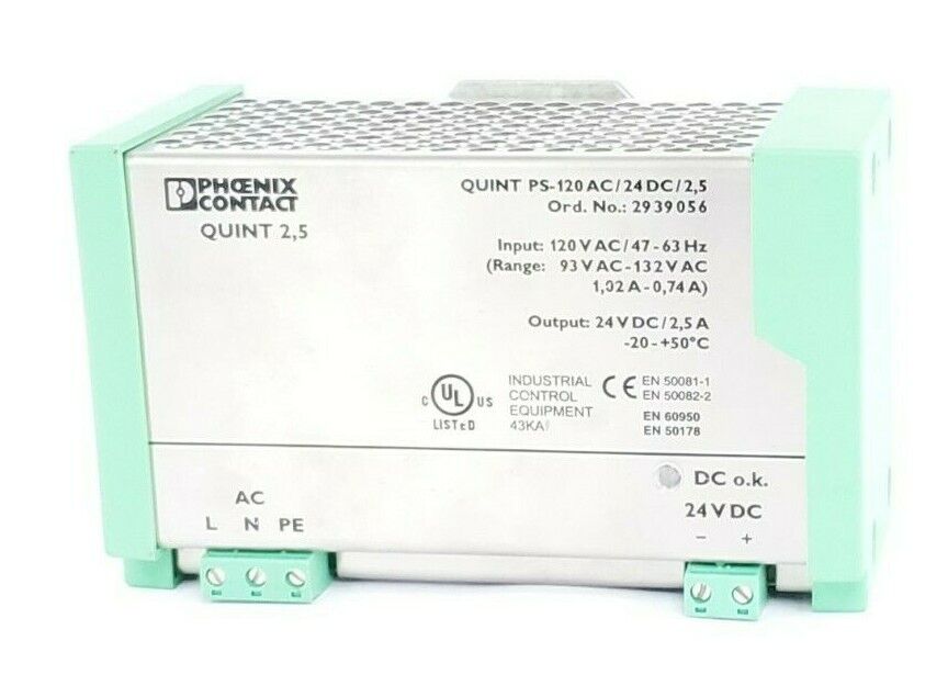 PHOENIX CONTACT QUINT-PS-120AC/24DC/2.5 POWER SUPPLY ORD. NO.: 2939056