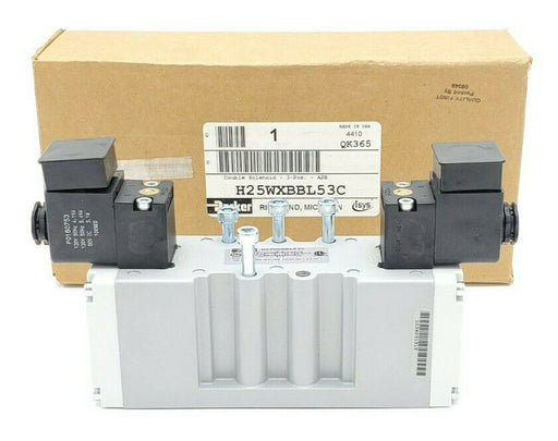 NIB PARKER H25WXBBL53C DOUBLE SOLENOID VALVE 3-POS. APB 145PSIG 120VAC