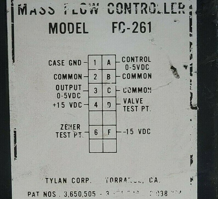 TYLAN FC-261 10 SLPM MASS FLOW CONTROLLER 150PSIG FC-261-10SLPM-02