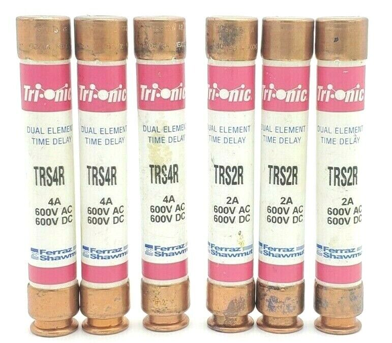 LOT OF (3) FERRAZ SHAWMUT TRS4R & (3) TRS2R TRI-ONIC DUAL ELEMENT FUSES