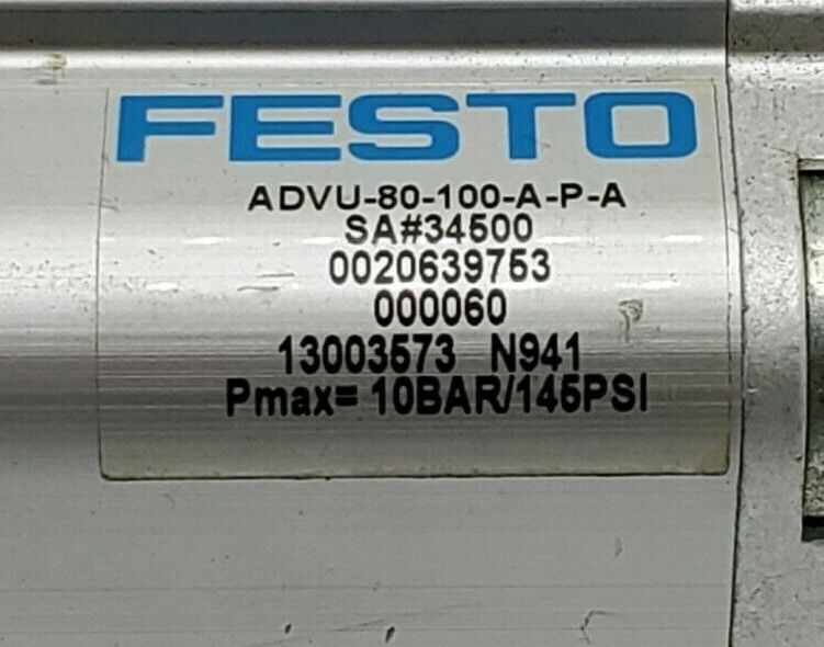 FESTO ADVU-80-100-A-P-A COMPACT CYLINDER 80MM BORE X 100MM STROKE ADVU80199APA