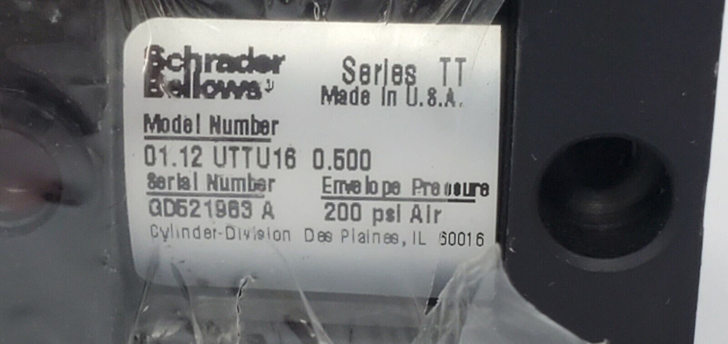 NEW SCHRADER BELLOWS 01.12 UTTU16 0.500 PNEUMATIC CYLINDER, SERIES TT, 200PSI