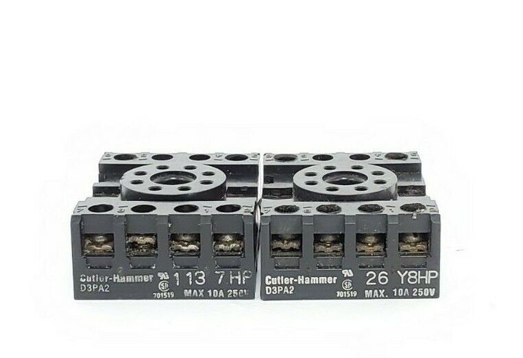 LOT OF 2 CUTLER-HAMMER D3PA2 SOCKETS 8PIN 250V 10AMP