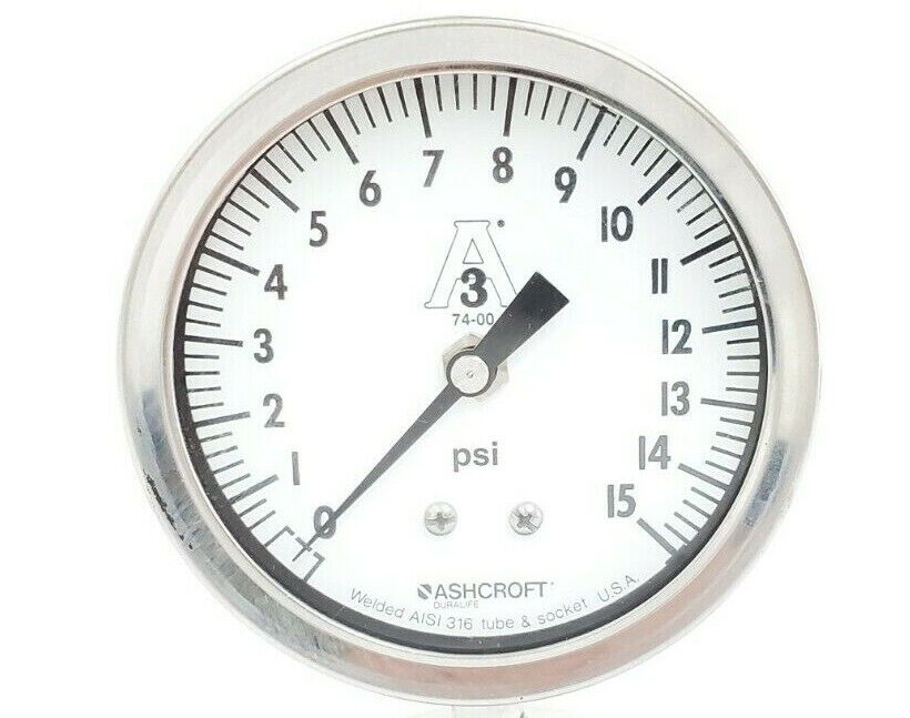 NEW ASHCROFT A3 74-00 PRESSURE GAUGE 0-15PSI 238A160-01 REV. E