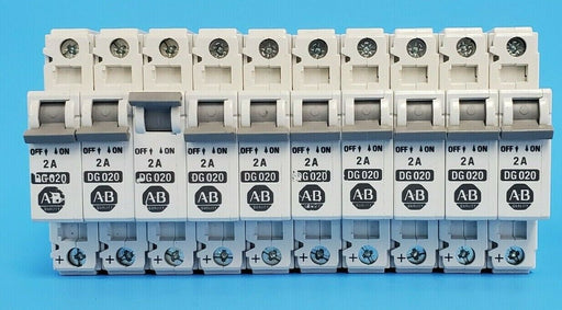 LOT OF 10 ALLEN BRADLEY 1492CB1DG020 CIRCUIT BREAKERS, 1492-CB1-DG-020, 2A, 1P