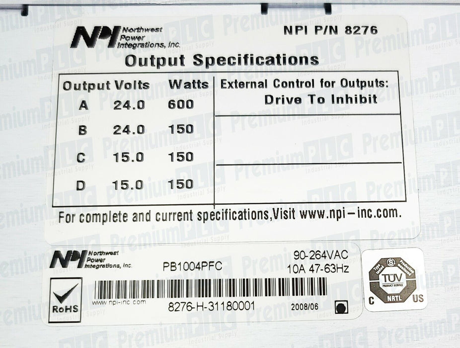 NPI PB1004PFC POWERBANK 4-OUTPUT 24V/15V 1000W AC/DC POWER SUPPLY P/N 8276 NEW