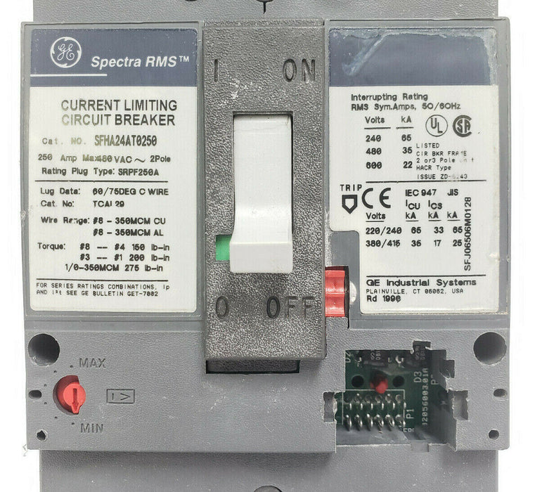 GE SFHA24AT0250 SPECTRA RMS CURRENT LIMITING CIRCUIT BREAKER 250AMP 480VAC 2POLE