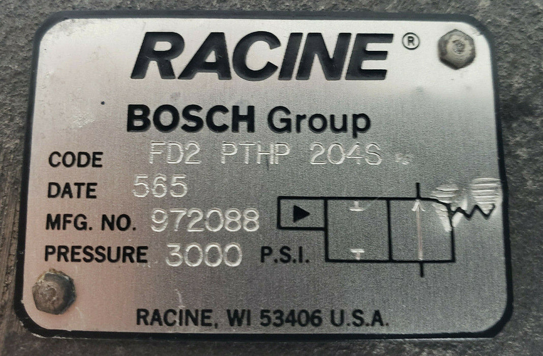 BOSCH RACINE FD2-PTHP-204S SOLENOID VALVE 972088 3000PSI FD2PTHP204S