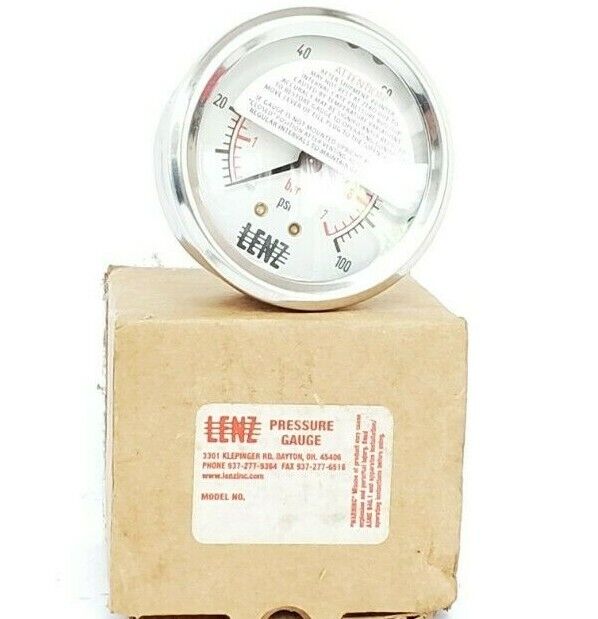 NIB LENZ AFC PRESSURE GAUGE, 0-100PSI, 0-7PSI