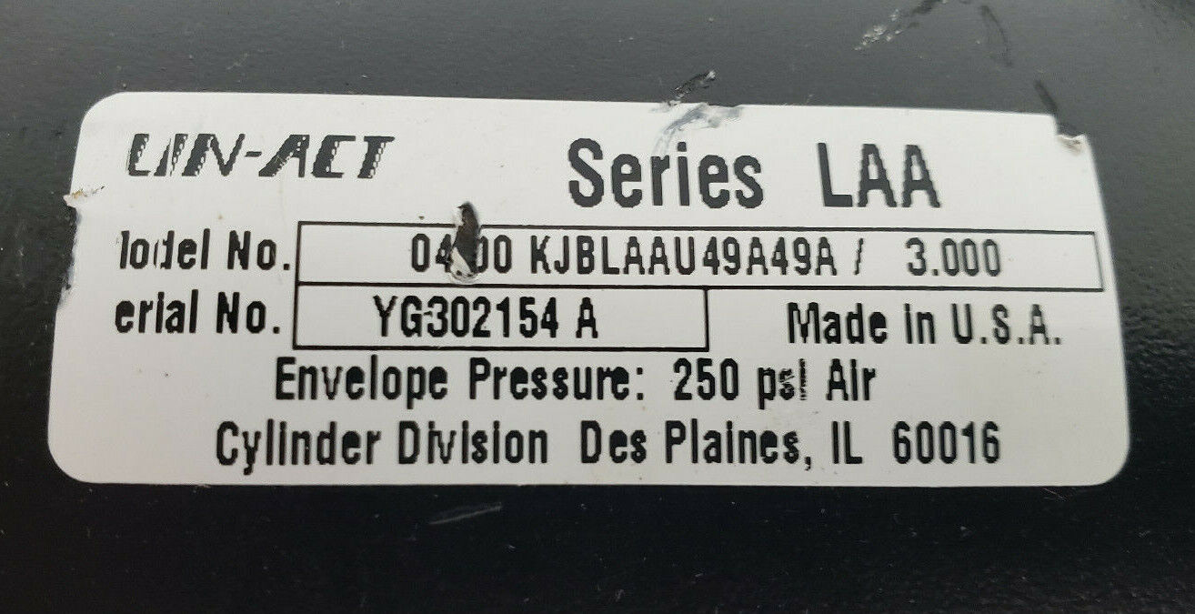 LIN-ACT 04.00 KJBLAAU49A49A 3.000 SERIES LAA PNEUMATIC CYLINDER, 4" X 3", 250PSI