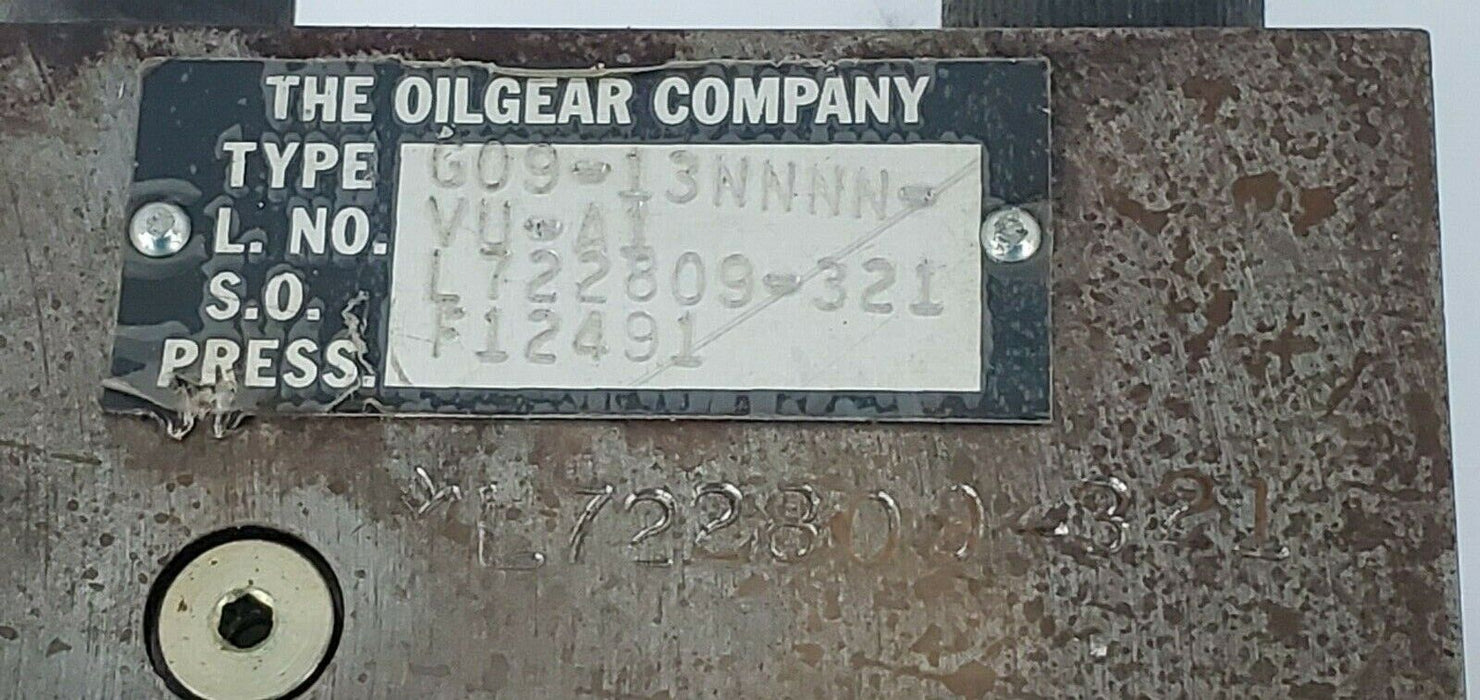 THE OILGEAR COMPANY G09-12NNNN HYDARULIC VALVE VU-A1 L722809-321 F12491