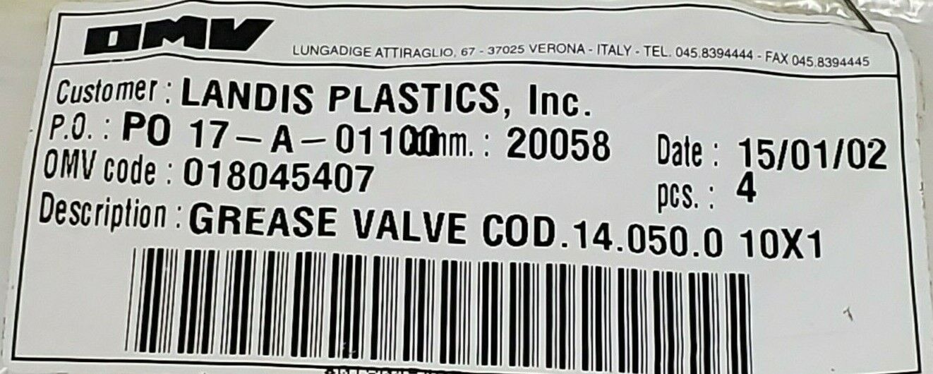 LOT OF 10 NEW OMV 018045407 GREASE VALVES COD 14-050-0 10X1 TH--OMV-126