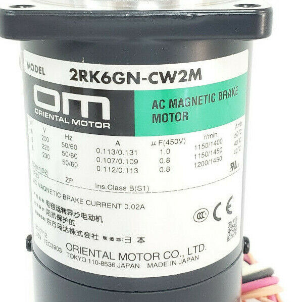 NIB ORIENTAL MOTOR 2RK6GN-CW2MJ ELECTROMAGNETIC BRAKE MOTOR CH10BFAUL