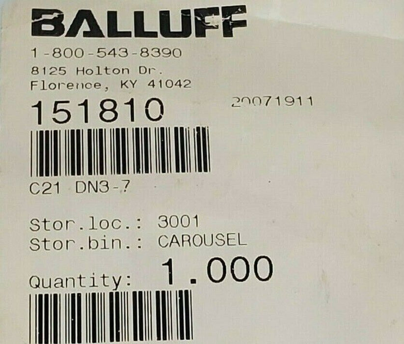 LOT OF 6 NEW BALLUFF C21 DN3-7 1/2" AC CORDSETS 151810