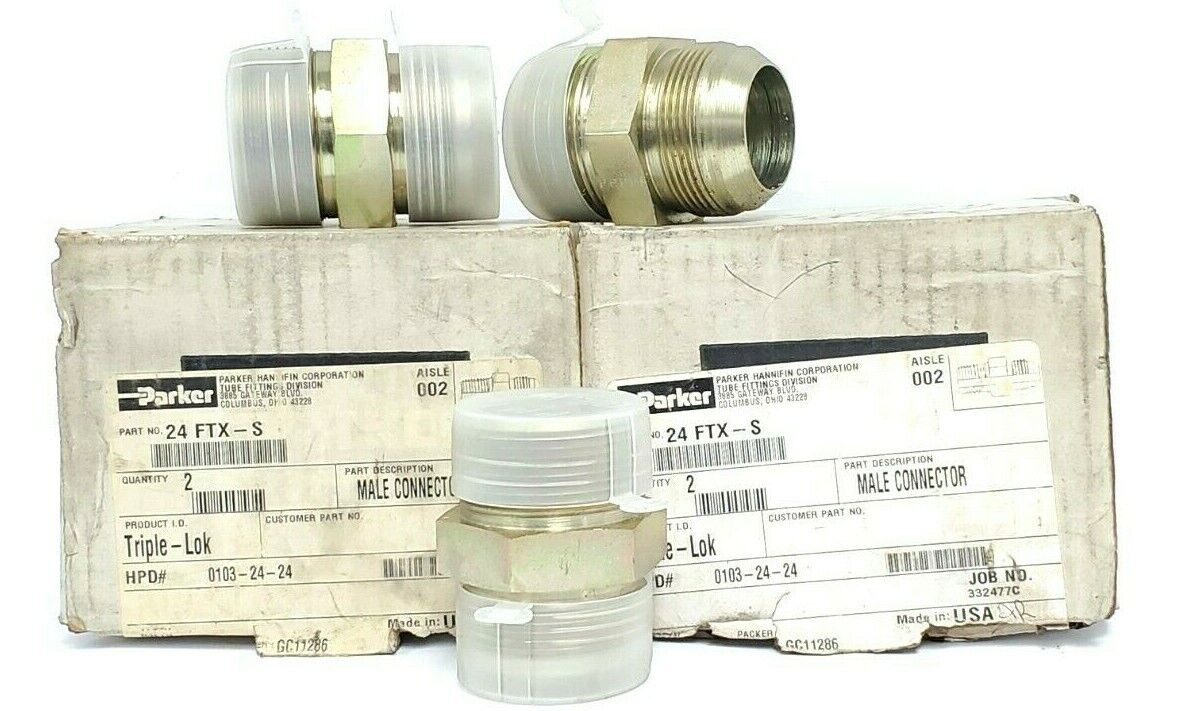 LOT OF 3 NEW PARKER 24FTX-S MALE CONNECTORS 24FTXS 1-1/2 JIC X 1-1/2 NPT STEEL
