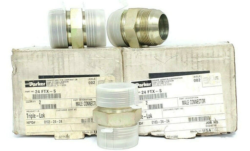 LOT OF 3 NEW PARKER 24FTX-S MALE CONNECTORS 24FTXS 1-1/2 JIC X 1-1/2 NPT STEEL