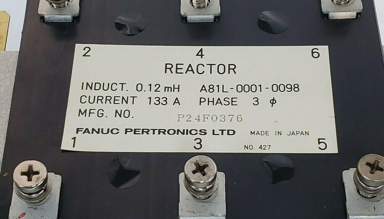 FANUC A81L-0001-0098 REACTOR MFG. NO. P24F0376 CURRENT 133A PHASE 3