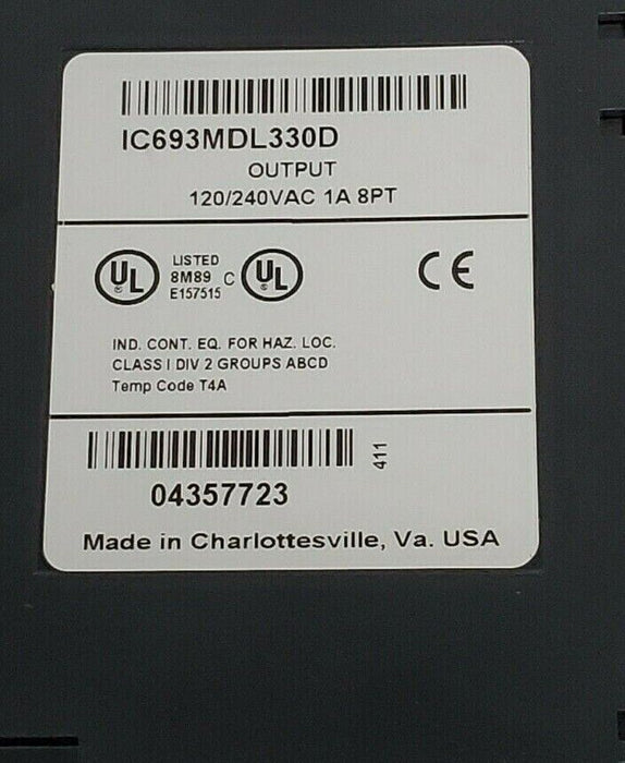 GE FANUC IC693MDL330D OUTPUT MODULE 120/240VAC,1A, 8 PT, IC693MDL330
