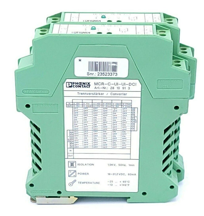 LOT OF 2 PHOENIX CONTACT MCR-C-UI-UI-DCI COMMUNICATION INTERFACE MODULES 2810913