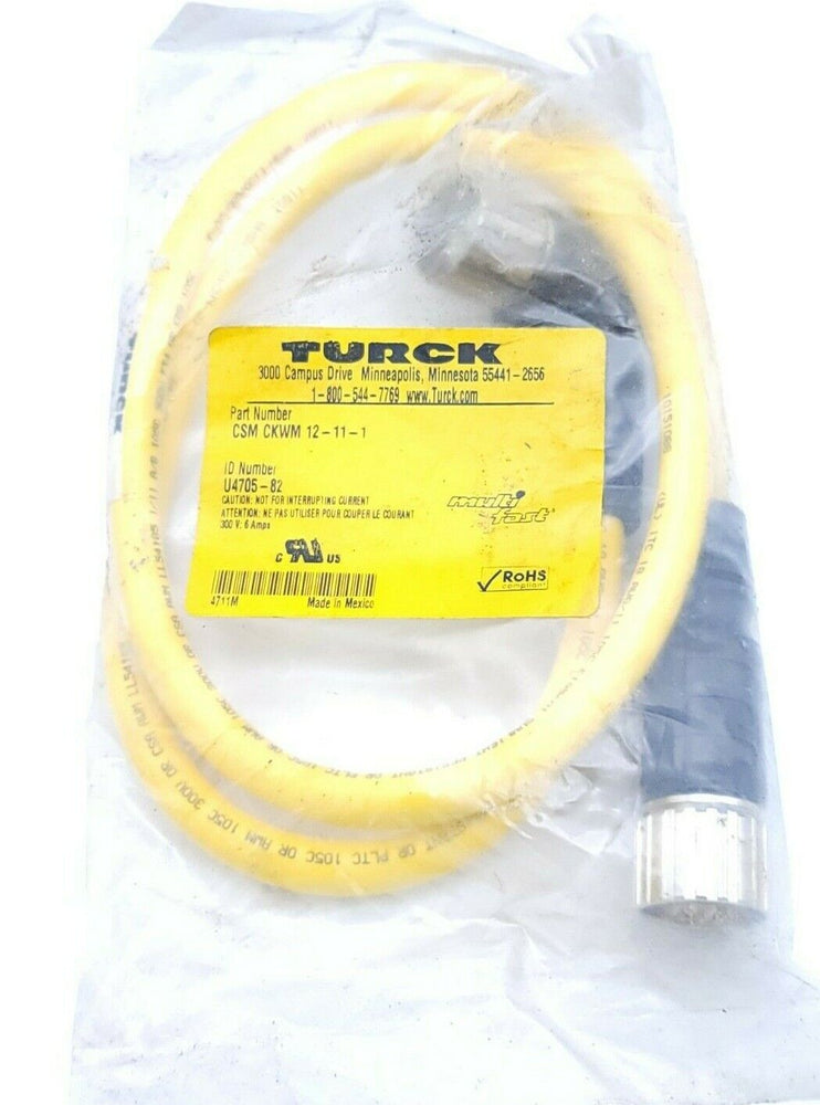 NEW TURCK CSM CKWM 12-11-1 MULTIFAST MOLDED CORDSET ID NO. U4705-82