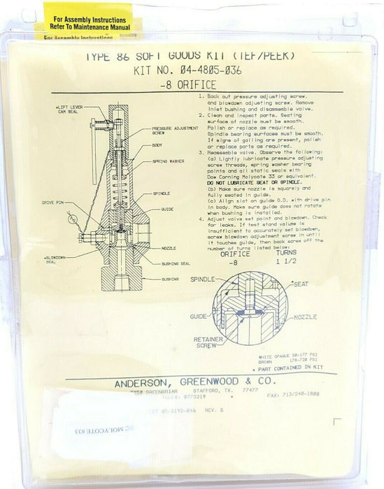 LOT OF 5 NEW ANDERSON GREENWOOD CROSBY 04.4805.036 TYPE 86 SOFT GOODS KITS