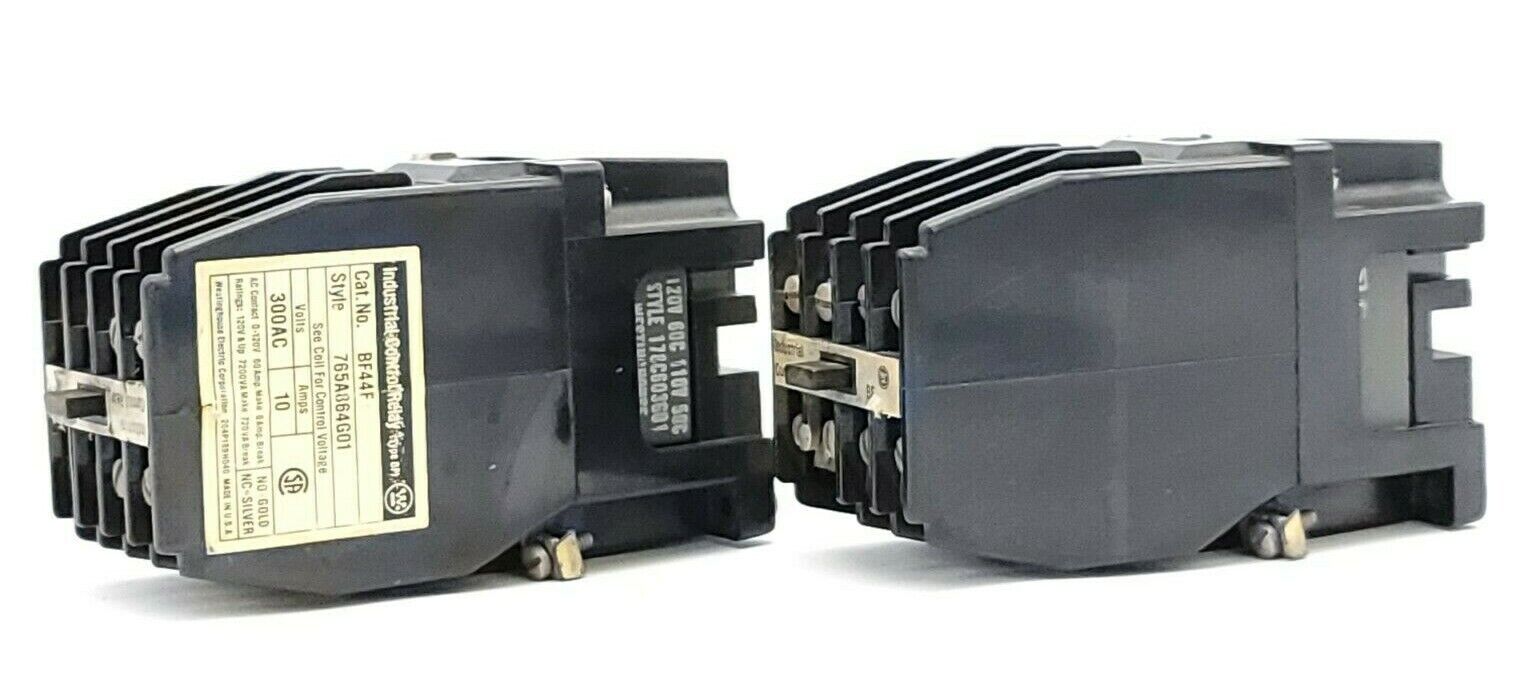 LOT OF 2 WESTINGHOUSE BF44F CONTROL RELAYS STYLE 765A864G01 AMPS 10