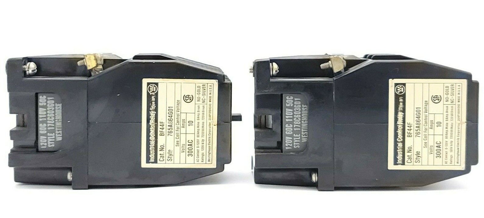 LOT OF 2 WESTINGHOUSE BF44F CONTROL RELAYS STYLE 765A864G01 AMPS 10