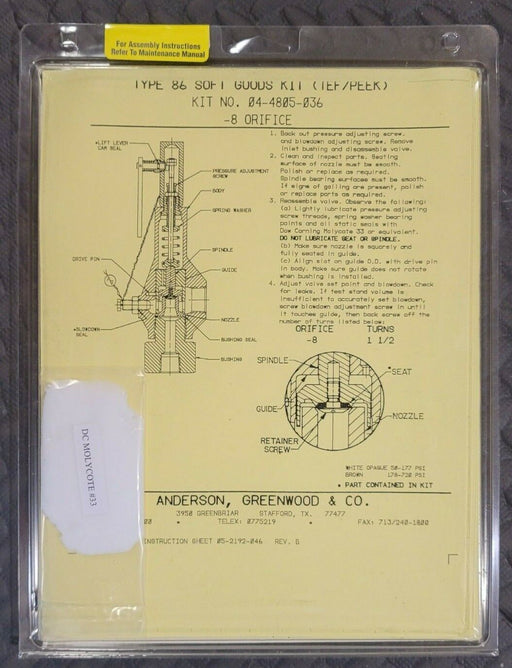 NEW ANDERSON GREENWOOD CROSBY 04.4805.036 TYPE 86 SOFT GOODS KIT