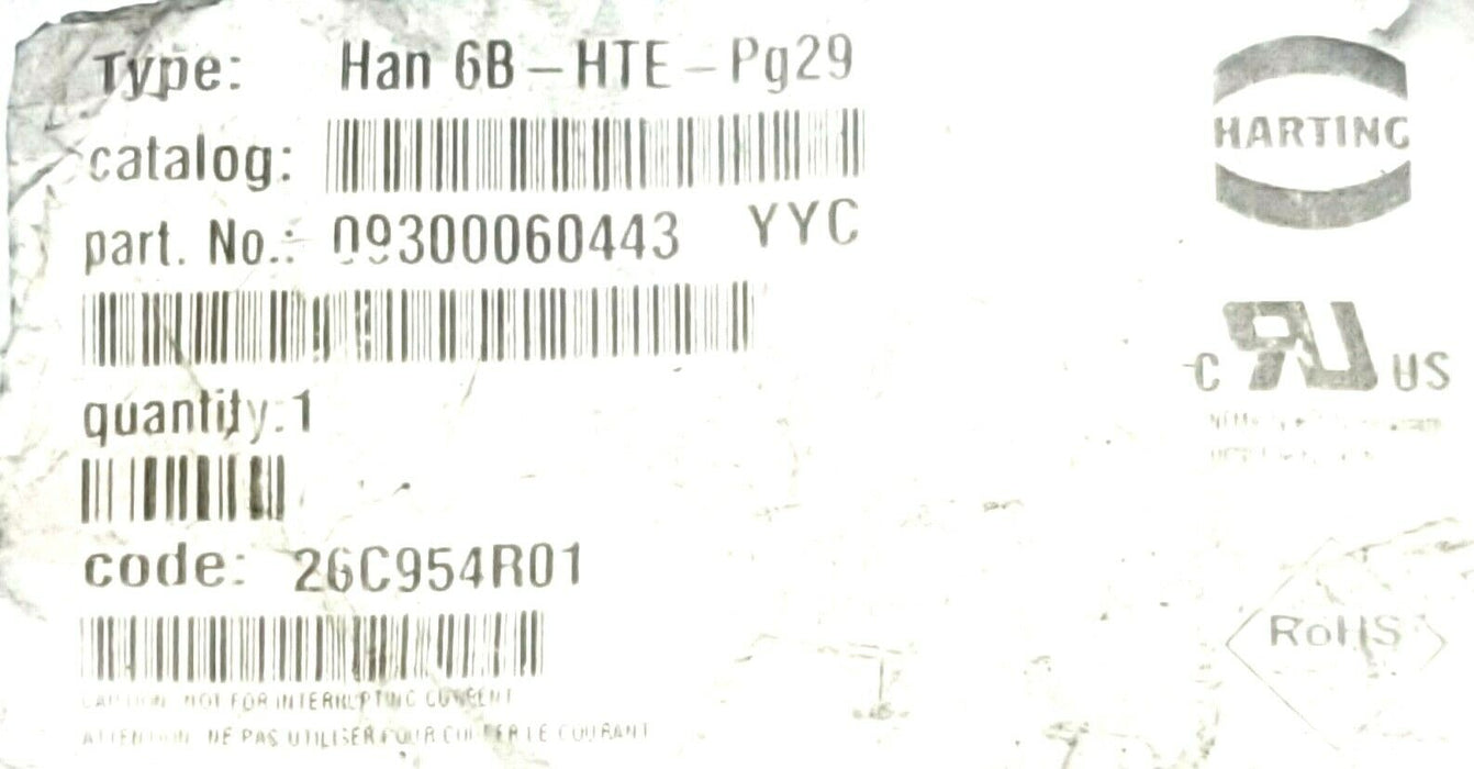 NEW HARTING 09300060443 HOOD HAN 6B HIGH TOP ENTRY