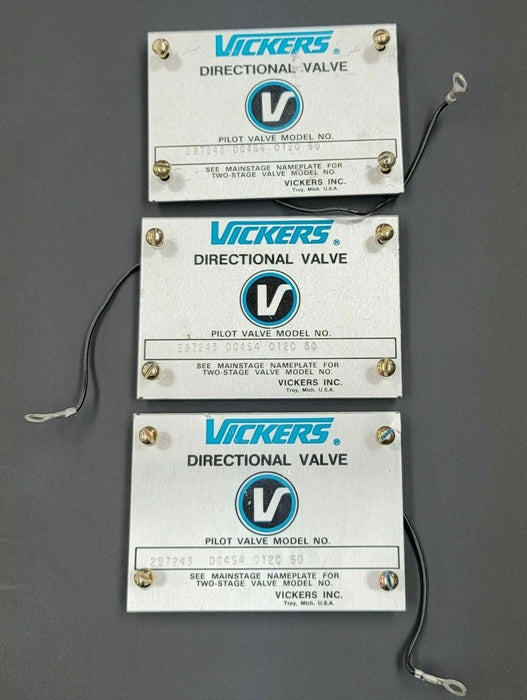 LOT OF 3 VICKERS DG4S4 012C 50 VALVE NAME PLATES 297243