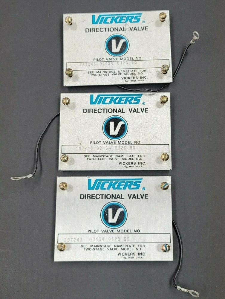 LOT OF 3 VICKERS DG4S4 012C 50 VALVE NAME PLATES 297243