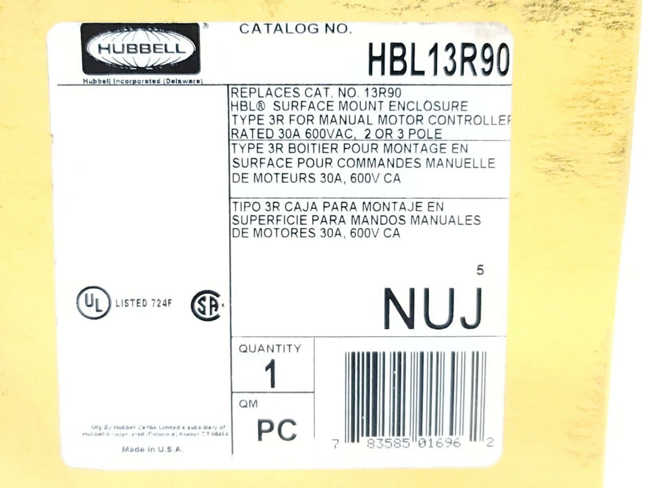 NIB HUBBELL HBL13R90 SURFACE MOUNT ENCLOSURE 30A