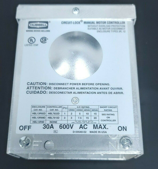 NIB HUBBELL HBL13R90 SURFACE MOUNT ENCLOSURE 30A