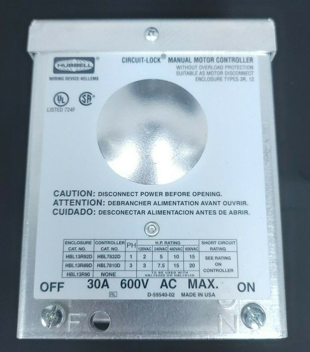 NIB HUBBELL HBL13R90 SURFACE MOUNT ENCLOSURE 30A