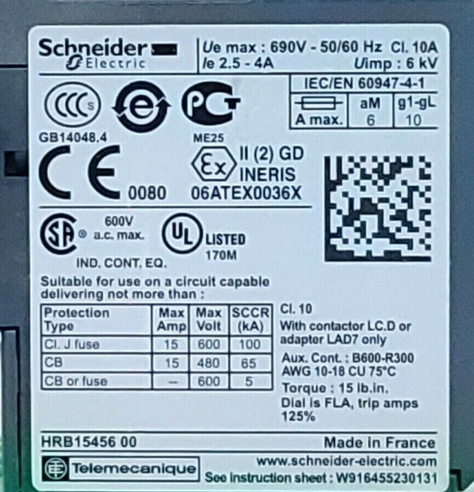 LOT OF 2 NIB SCHNEIDER ELECTRIC LRD08 RELAYS 2.5-4A