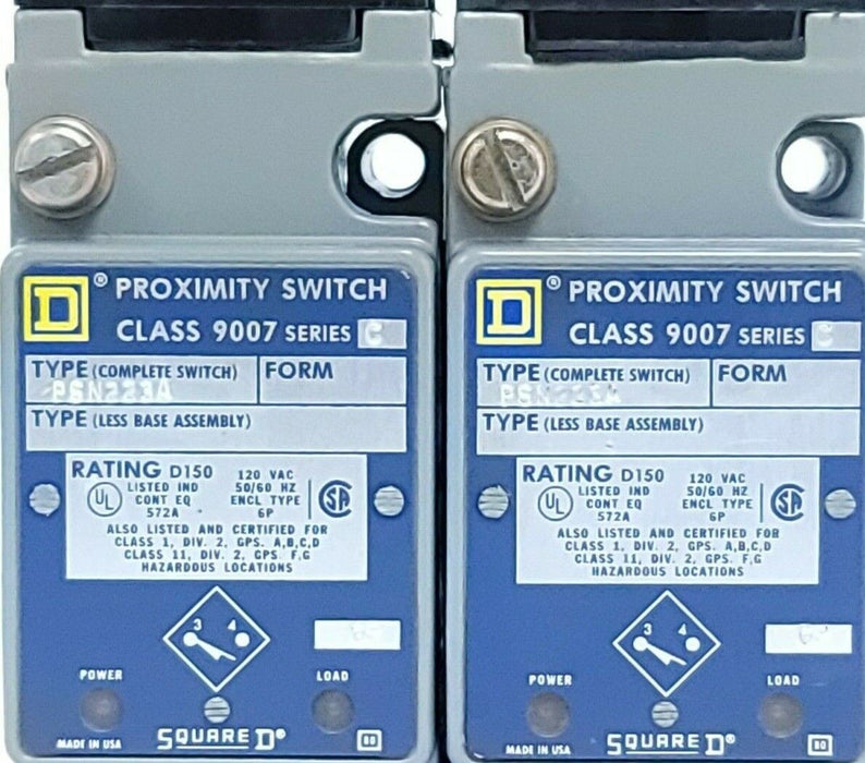 LOT OF 2 SQUARE D 9007-PSN223A PROXIMITY SWITCHES 120VAC 50/60HZ SER. C