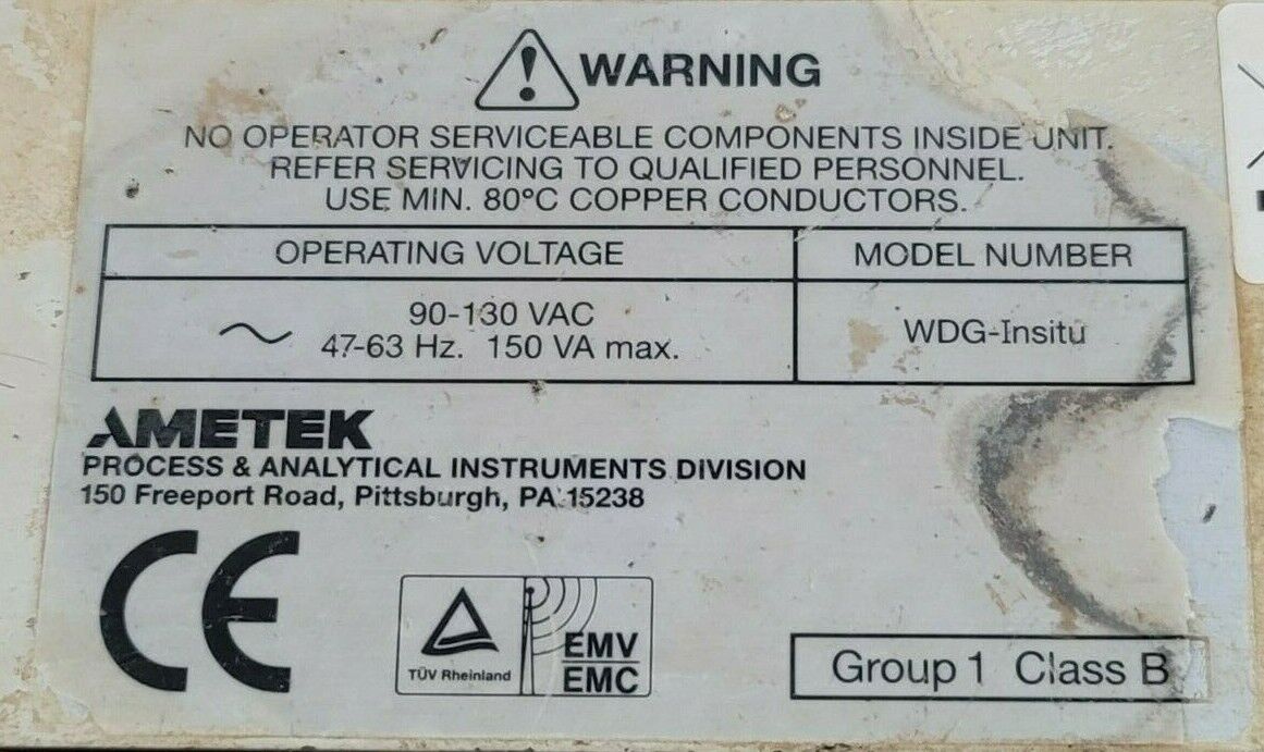 AMETEK WDG INSITU O2 FLUE GAS ANALYZER 90-130VAC 47-63HZ 150 VA MAX.