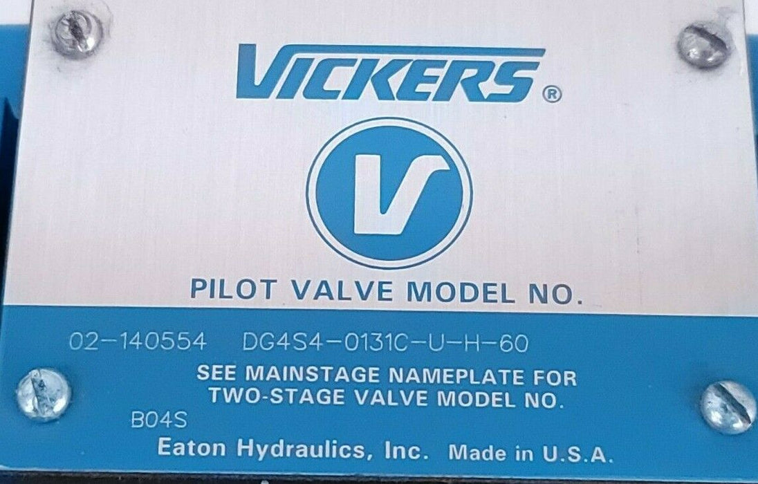NEW VICKERS 02-140554 PILOT VALVE DG4S4-0131C-U-H-60 W/ 879147 24VDC COILS