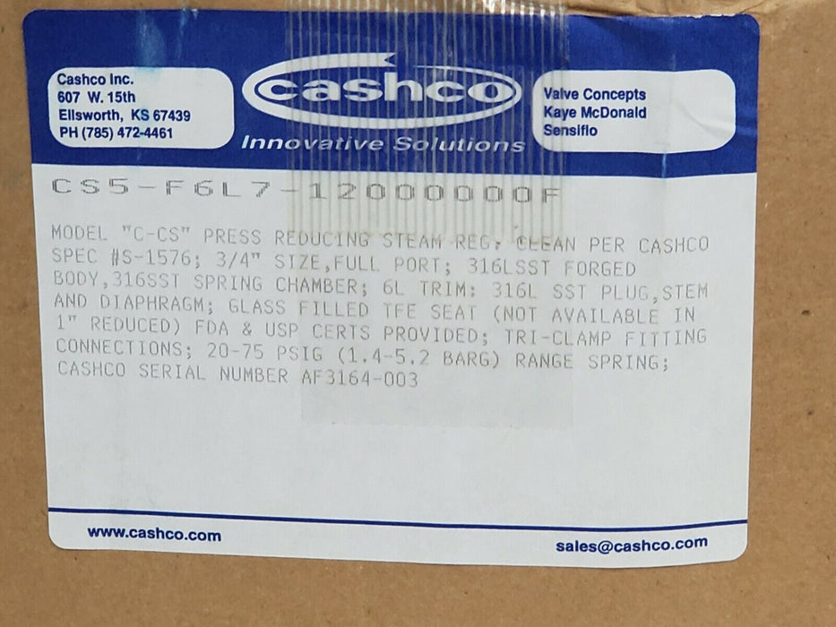 NIB CASCHO C-CS-FGD PRESS REDUCING STEAM REGULATOR C-CS CS5-F6L7-12000000F, 3/4"