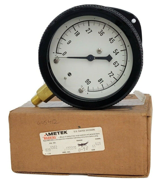 NEW AMETEK FIG. NO. 1362 G20 PRESSURE GAUGE 0-90 PSI SPEC. NO. 132270