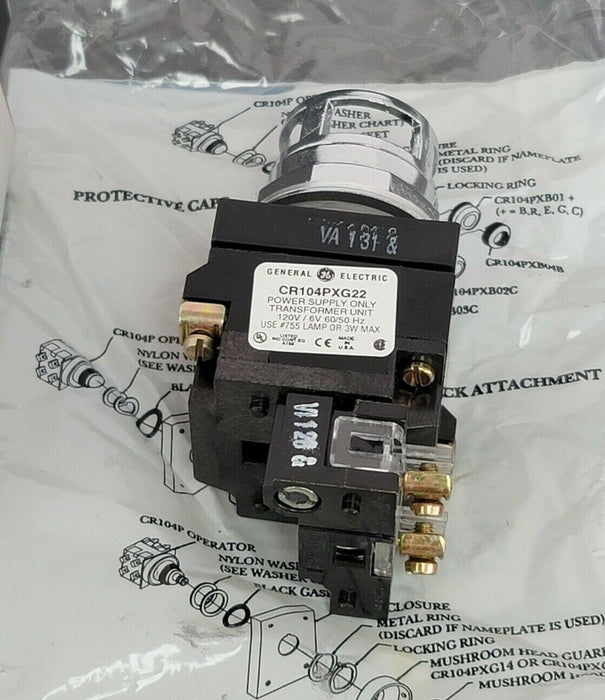 NIB GENERAL ELECTRIC CR104PBT10A3S2 ILLUM PUSHBUTTON TRANSFORMER 120V CR104P