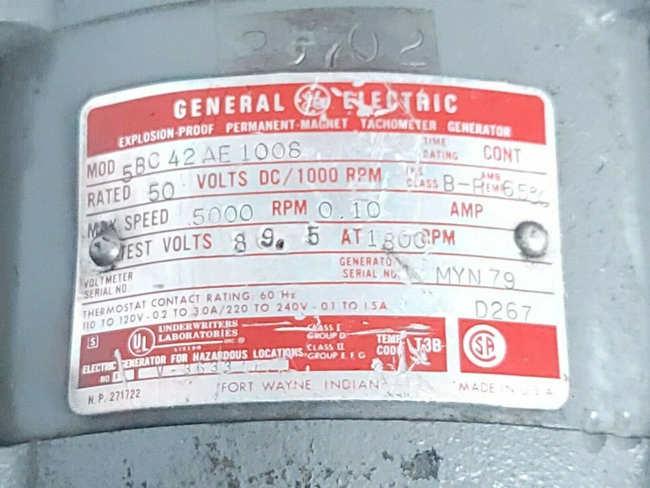 GENRAL ELECTRIC 5BC42AE1008 TACHOMETER GENERATOR 50VDC 5000RPM .10AMP