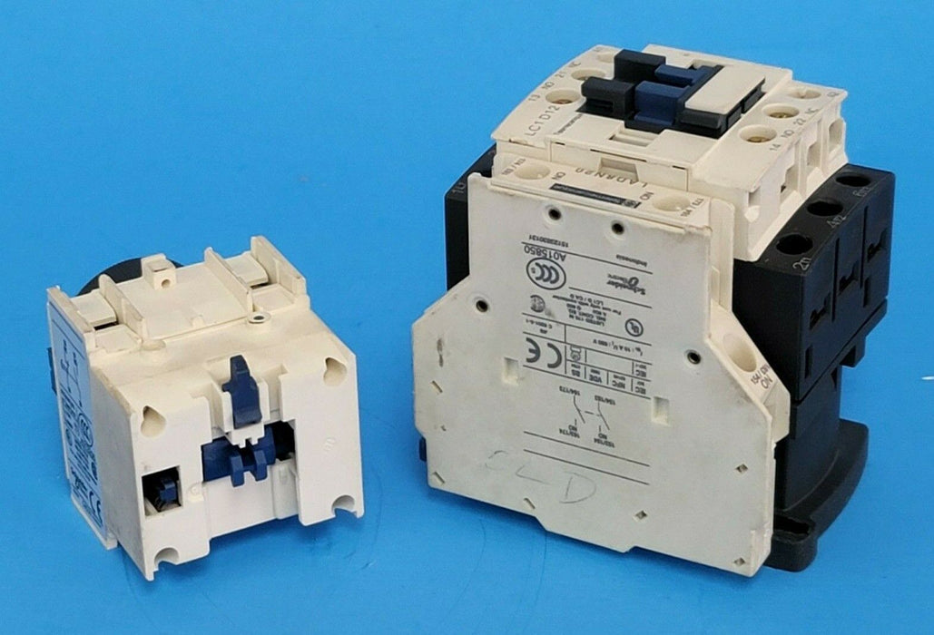 SCHNEIDER TELEMECANIQUE LC1-D12G7 CONTACTOR W/ LA2-DT0 & LAD-8N20, 1D12G7