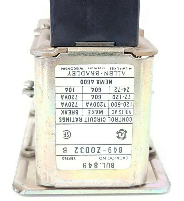 ALLEN BRADLEY 849-ZOD32 SER B TIME DELAY RELAY 849ZOD32 W/ 21A244 COIL 849-Z0D32
