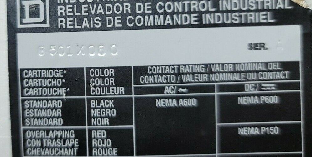 NEW SQUARE D 8501-X080 CONTROL RELAY TYPE X, SER A, 8501XO80, 9998-X53 COIL