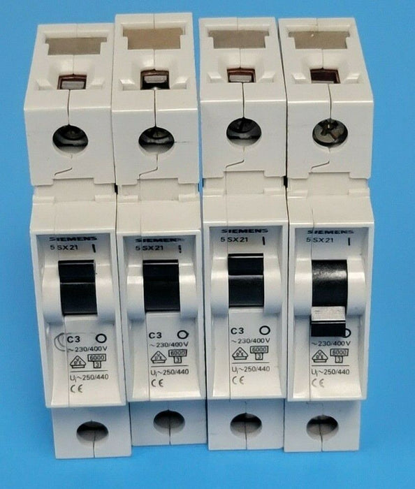LOT OF 4 SIEMENS 5SX21C3 CIRCUIT BREAKERS 5SX2 230/400V