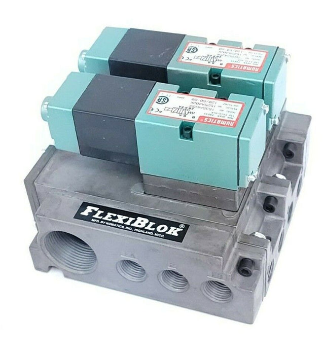 LOT OF 2 NUMATICS 153SA425K SOLENOID VALVES W/ HH-1FLEXIBLOKS 120V 50/60HZ
