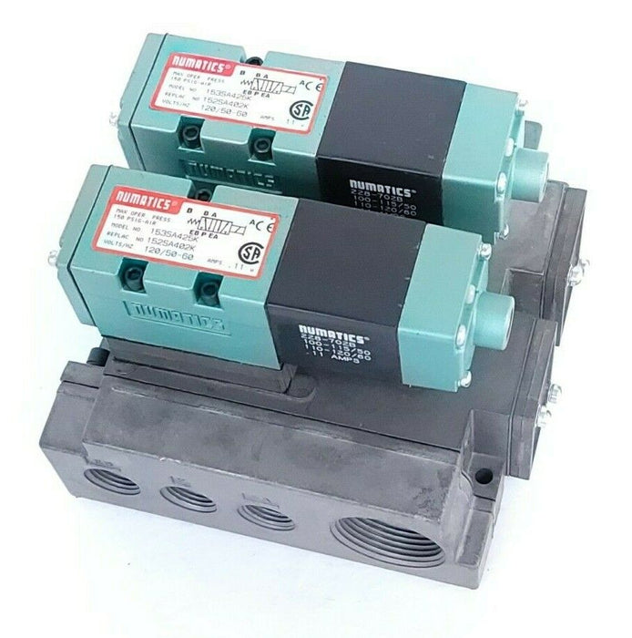 LOT OF 2 NUMATICS 153SA425K SOLENOID VALVES W/ HH-1FLEXIBLOKS 120V 50/60HZ