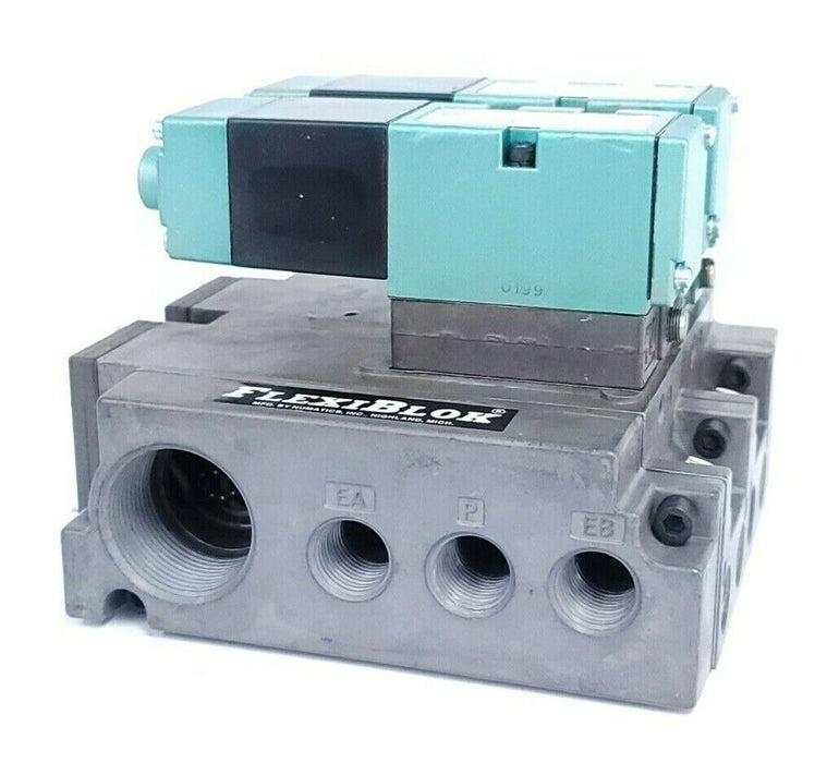 LOT OF 2 NUMATICS 153SA425K SOLENOID VALVES W/ HH-1FLEXIBLOKS 120V 50/60HZ