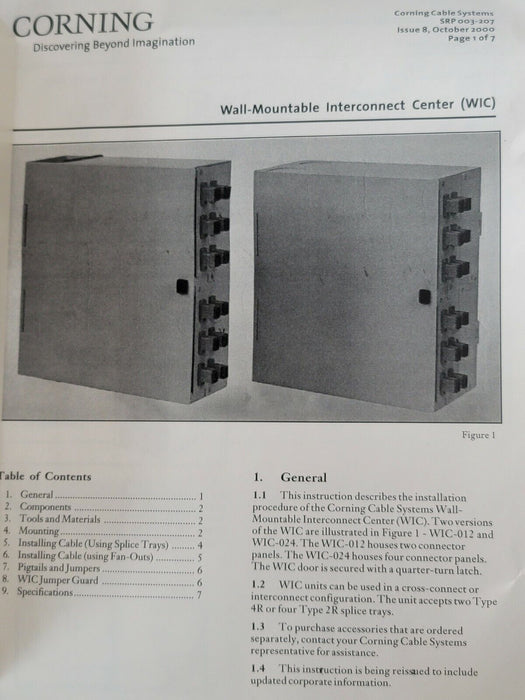NIB CORNING WIC-012-25 WALL-MOUNT INTERCONNECT CENTER WIC01225